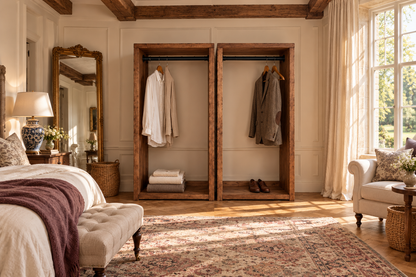 ARLINGTON Walnut Colour Solid Wood Wardrobe – Open Wardrobe, Rustic Scandinavian Design