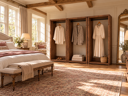 ARLINGTON Walnut Colour Solid Wood Wardrobe – Open Wardrobe, Rustic Scandinavian Design