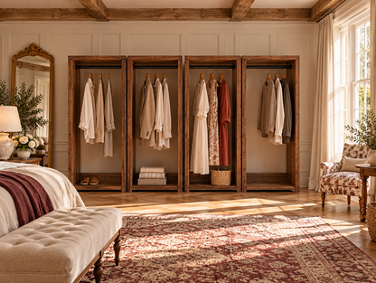 ARLINGTON Walnut Colour Solid Wood Wardrobe – Open Wardrobe, Rustic Scandinavian Design