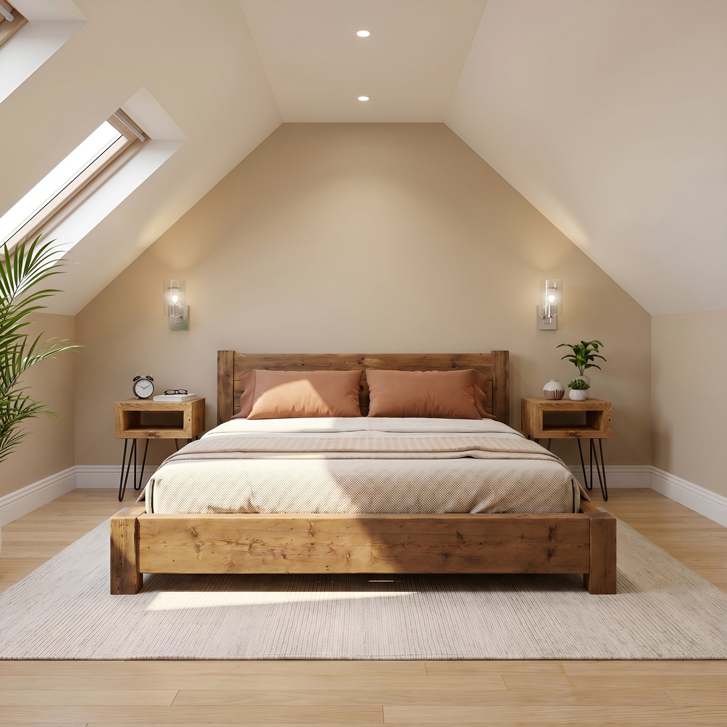 Ashbourne Bed Frame 30cm High  / Chunky Solid Rustic Pine Bed with Headboard