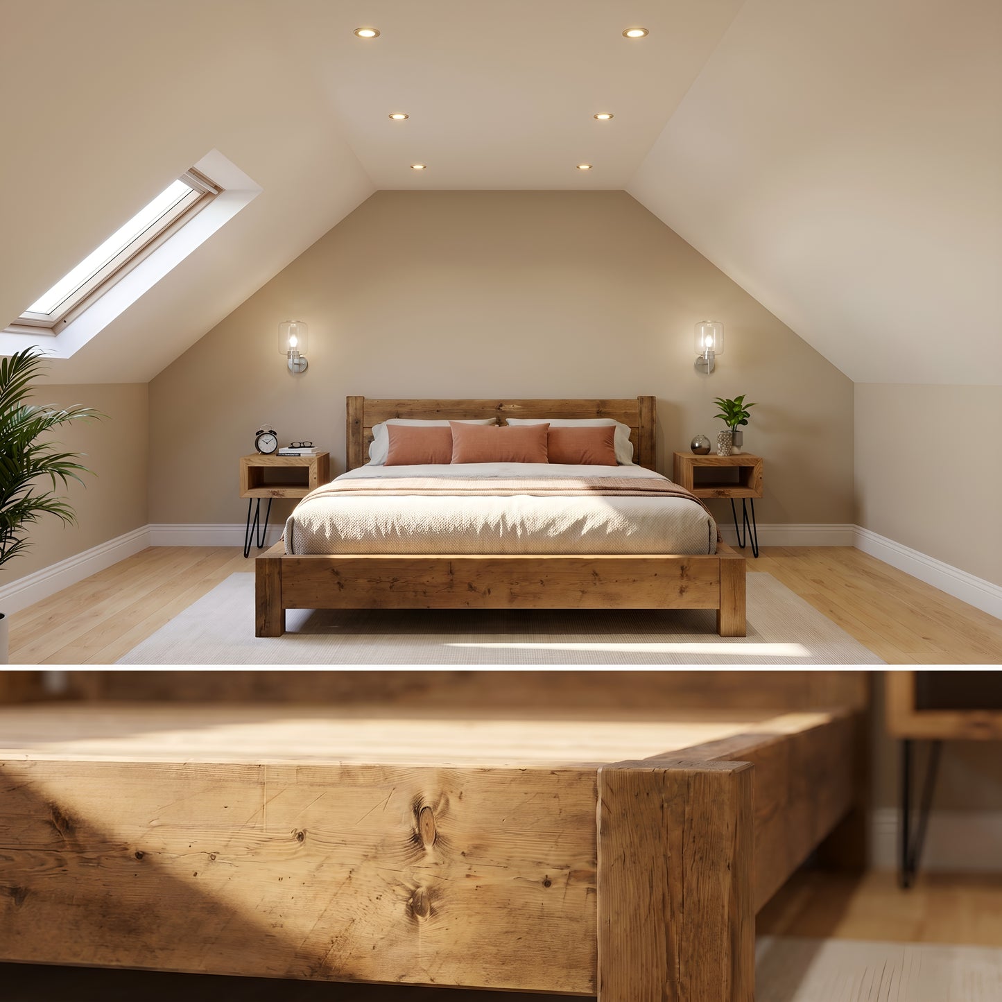 Ashbourne Bed Frame 30cm High  / Chunky Solid Rustic Pine Bed with Headboard
