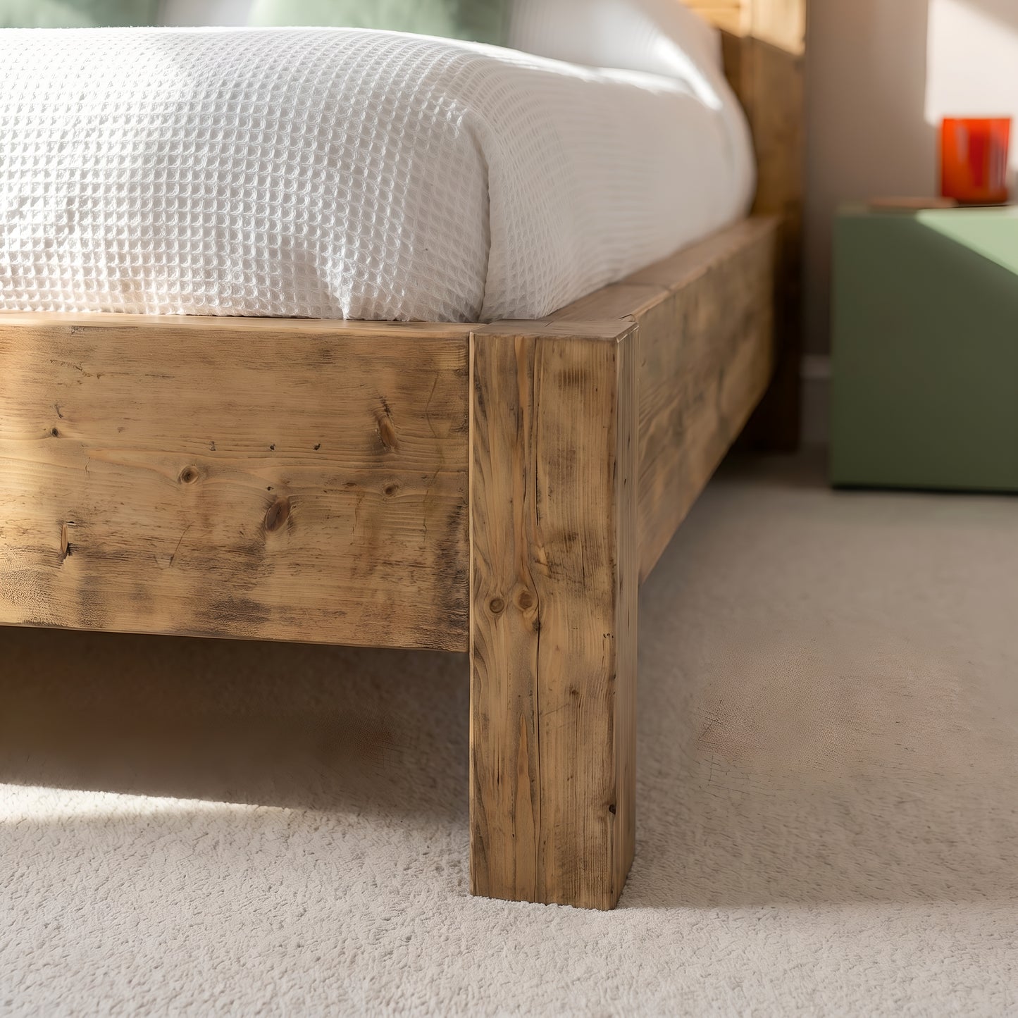 Ashbourne Bed Frame 30cm High  / Chunky Solid Rustic Pine Bed with Headboard