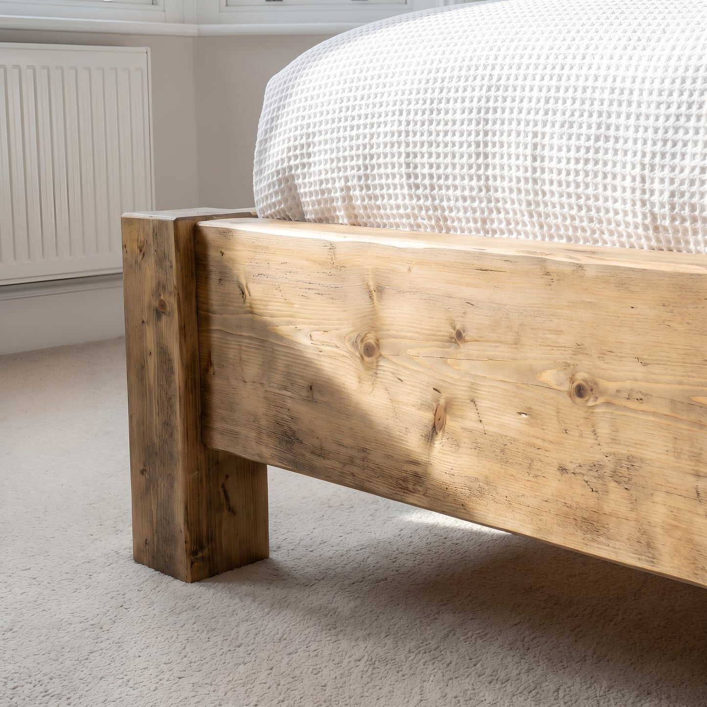 Ashbourne Bed Frame 30cm High  / Chunky Solid Rustic Pine Bed with Headboard