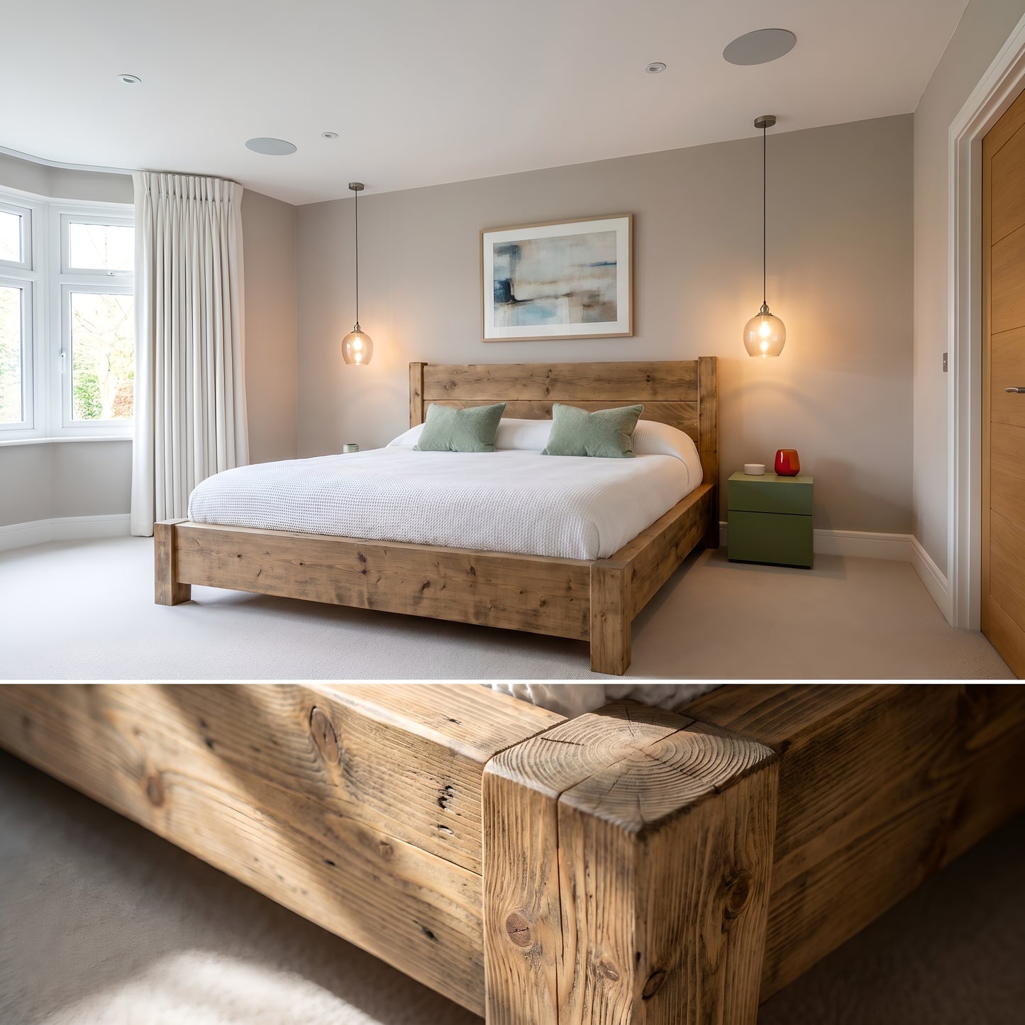 Ashbourne Bed Frame 30cm High  / Chunky Solid Rustic Pine Bed with Headboard