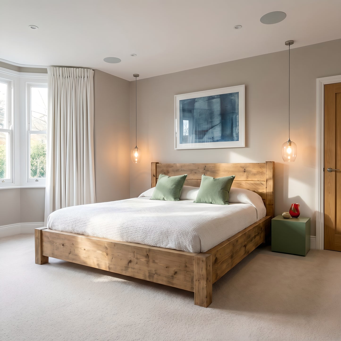 Ashbourne Bed Frame 30cm High  / Chunky Solid Rustic Pine Bed with Headboard