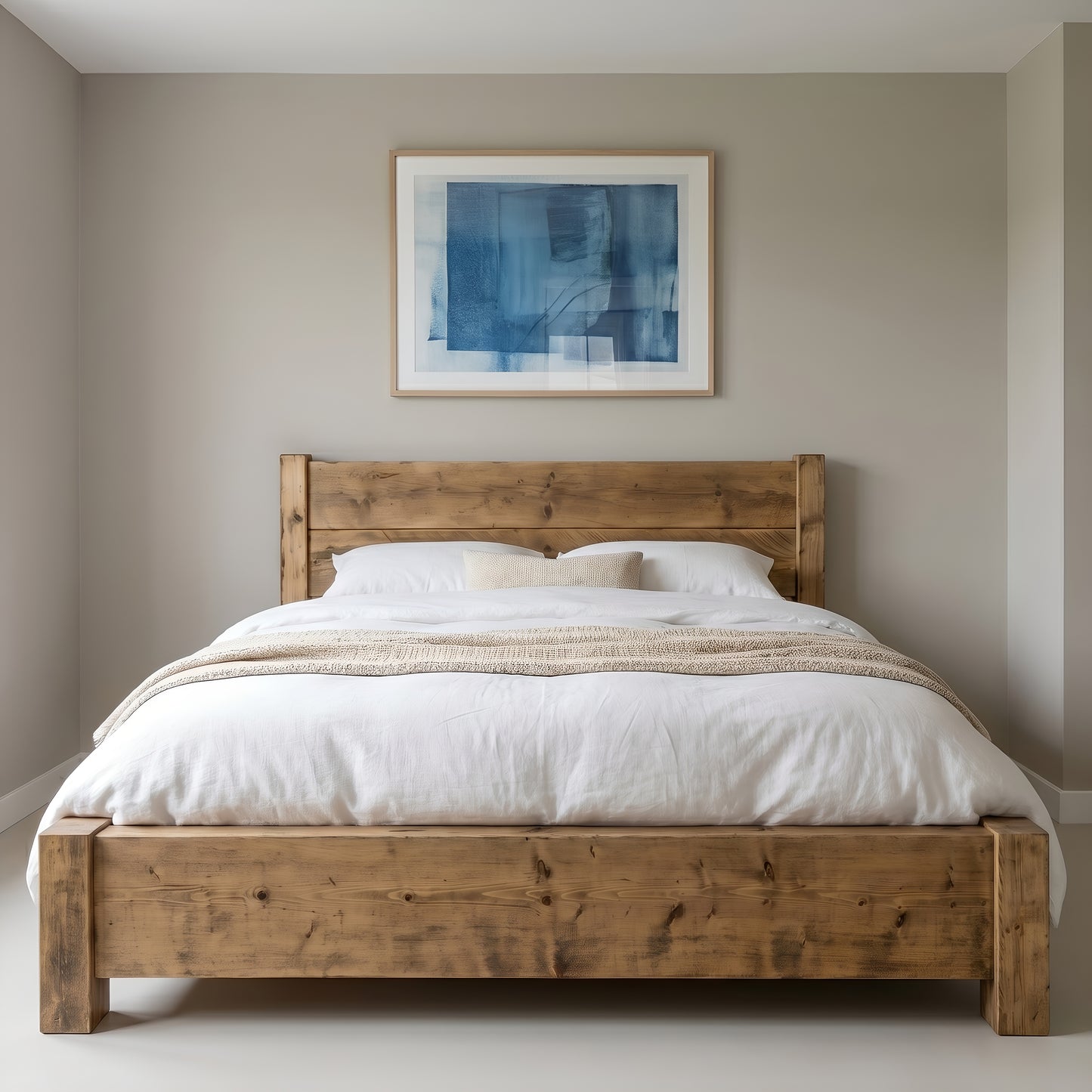 Ashbourne Bed Frame 30cm High  / Chunky Solid Rustic Pine Bed with Headboard