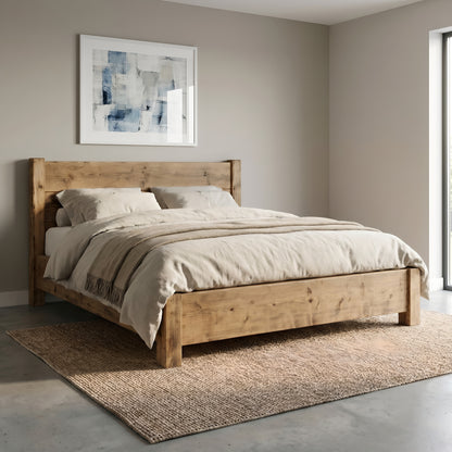 Ashbourne Bed Frame 30cm High  / Chunky Solid Rustic Pine Bed with Headboard