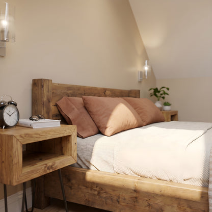Ashbourne Bed Frame 30cm High  / Chunky Solid Rustic Pine Bed with Headboard