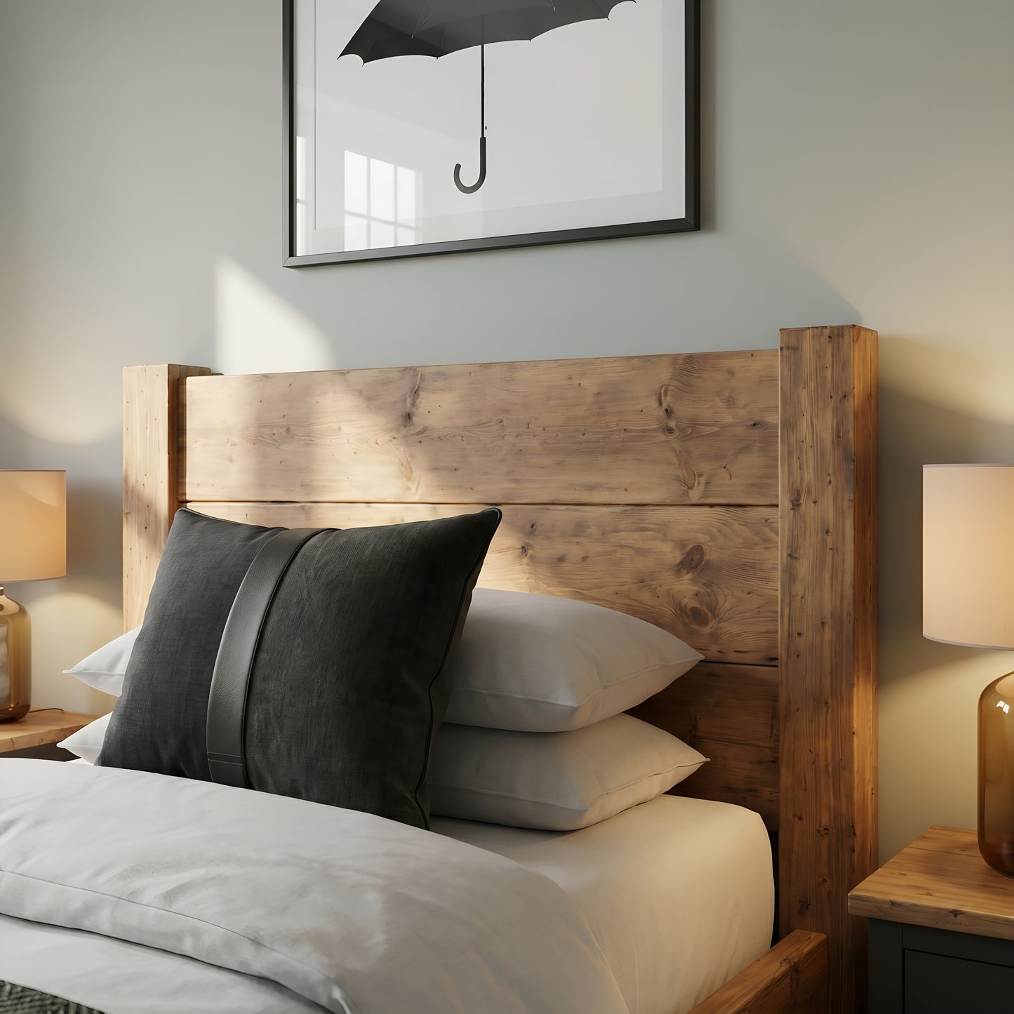 Ashbourne Single Bed Frame 30cm High  / Chunky Solid Rustic Pine Bed with Headboard