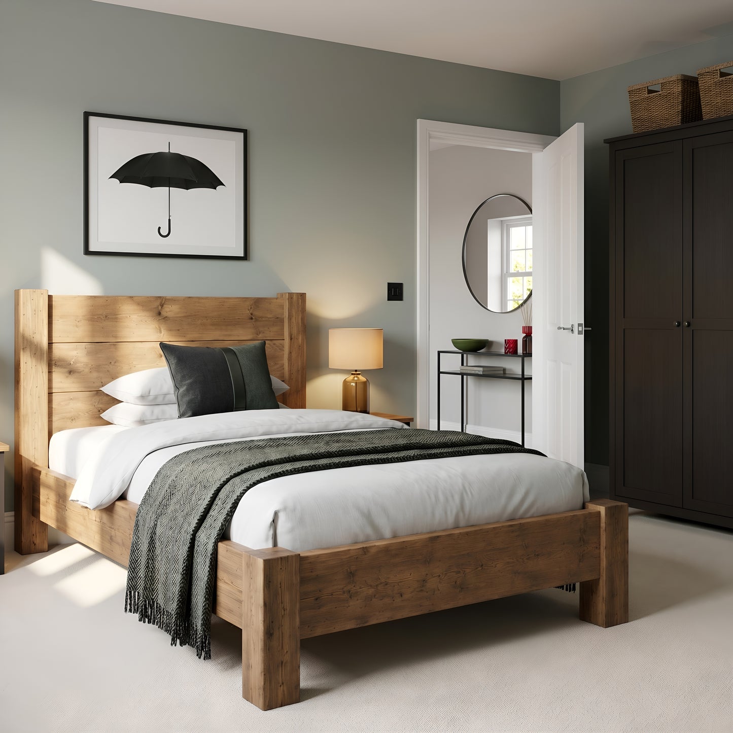 Ashbourne Single Bed Frame 30cm High  / Chunky Solid Rustic Pine Bed with Headboard