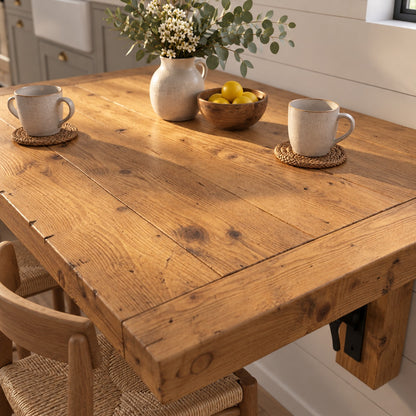 ASHCOMBE Light Oak Rustic Foldable Wall-Mounted Solid Wood Table – Rustic Wood with Foldable Brackets – Space-Saving Desk