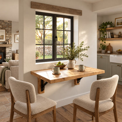 ASHCOMBE Light Oak Rustic Foldable Wall-Mounted Solid Wood Table – Rustic Wood with Foldable Brackets – Space-Saving Desk