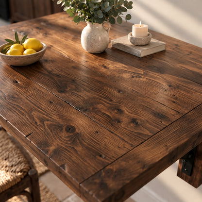 ASHCOMBE Walnut Rustic Foldable Wall-Mounted Solid Wood Table – Rustic Wood with Foldable Brackets – Space-Saving Desk