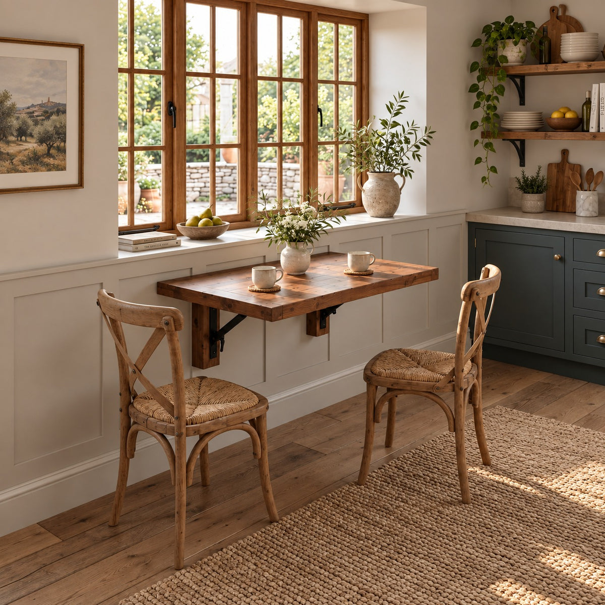 ASHCOMBE Walnut Rustic Foldable Wall-Mounted Solid Wood Table – Rustic Wood with Foldable Brackets – Space-Saving Desk