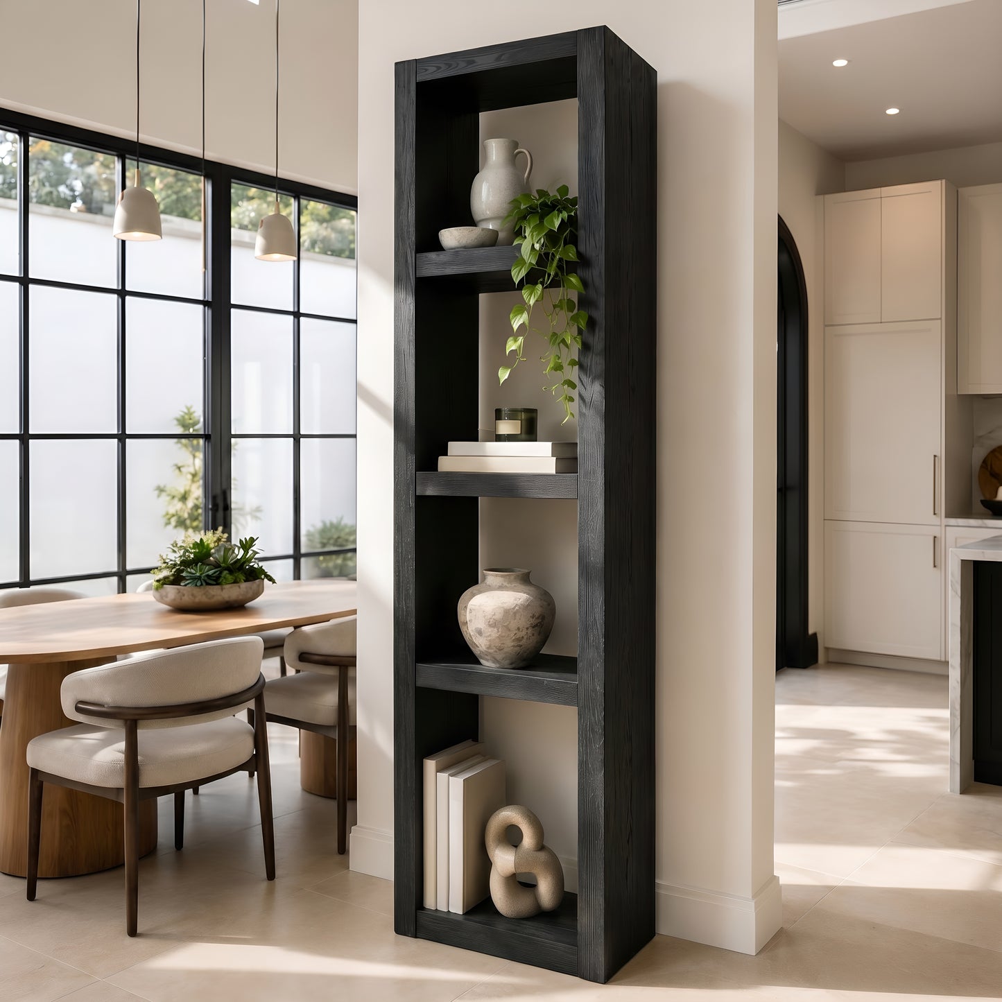 Askeby Ebony Solid Wood Corner Bookshelf – Open Bookcase, Rustic Scandinavian Design