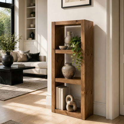 Askeby Dark Oak Solid Wood Bookshelf – Open Bookcase, Rustic Scandinavian Design
