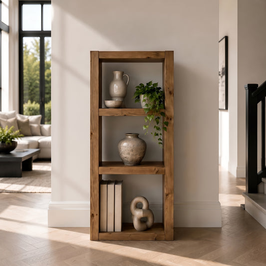 Askeby Dark Oak Solid Wood Bookshelf – Open Bookcase, Rustic Scandinavian Design