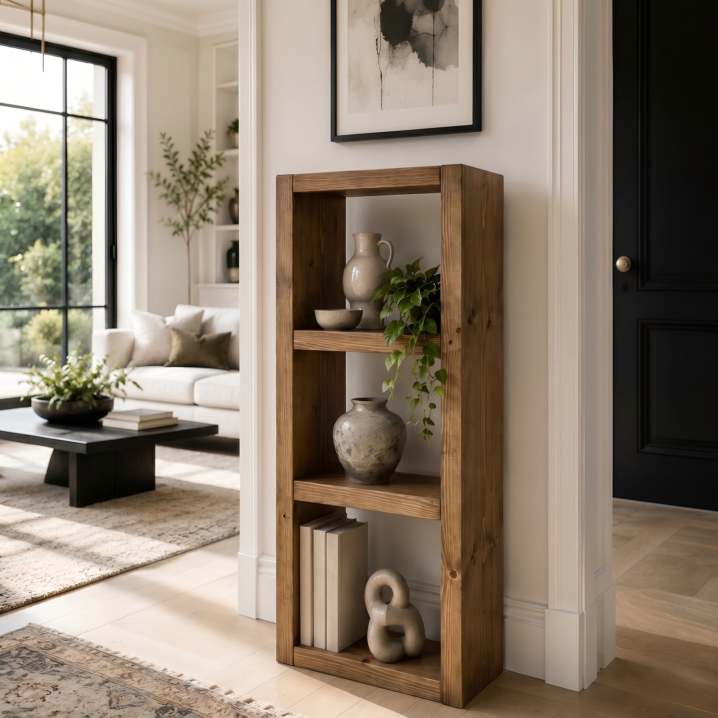 Askeby Dark Oak Solid Wood Bookshelf – Open Bookcase, Rustic Scandinavian Design