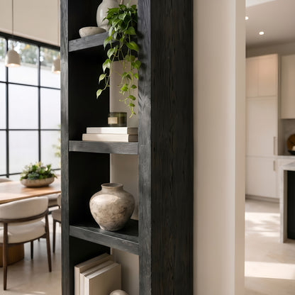 Askeby Ebony Solid Wood Corner Bookshelf – Open Bookcase, Rustic Scandinavian Design