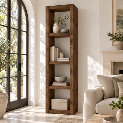 Askeby Walnut Colour Solid Wood Bookshelf – Open Bookcase, Rustic Scandinavian Design