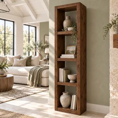 Askeby Walnut Colour Solid Wood Bookshelf – Open Bookcase, Rustic Scandinavian Design