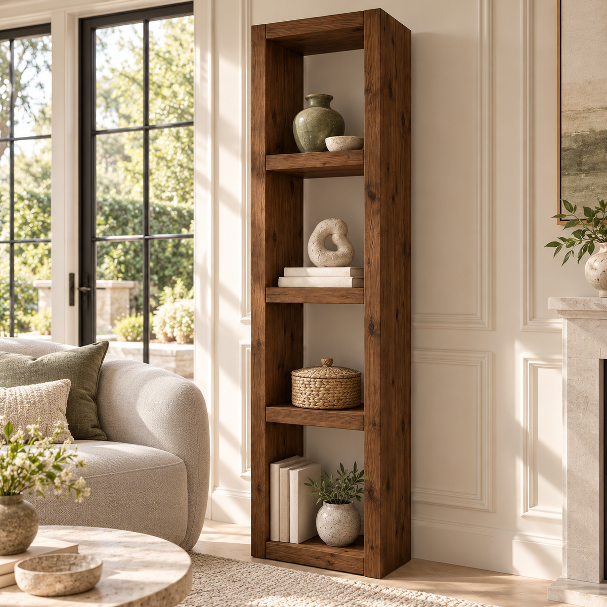 Askeby Walnut Colour Solid Wood Bookshelf – Open Bookcase, Rustic Scandinavian Design