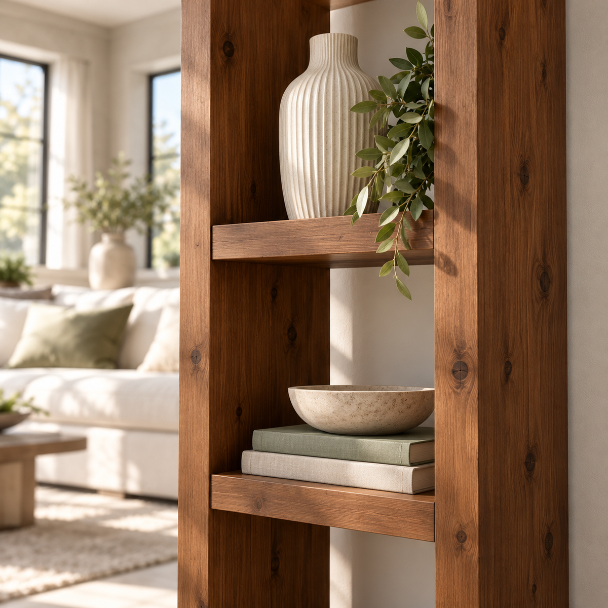 Askeby Walnut Colour Solid Wood Bookshelf – Open Bookcase, Rustic Scandinavian Design