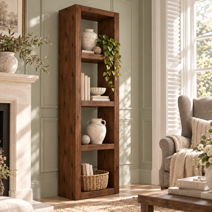 Askeby Walnut Colour Solid Wood Bookshelf – Open Bookcase, Rustic Scandinavian Design