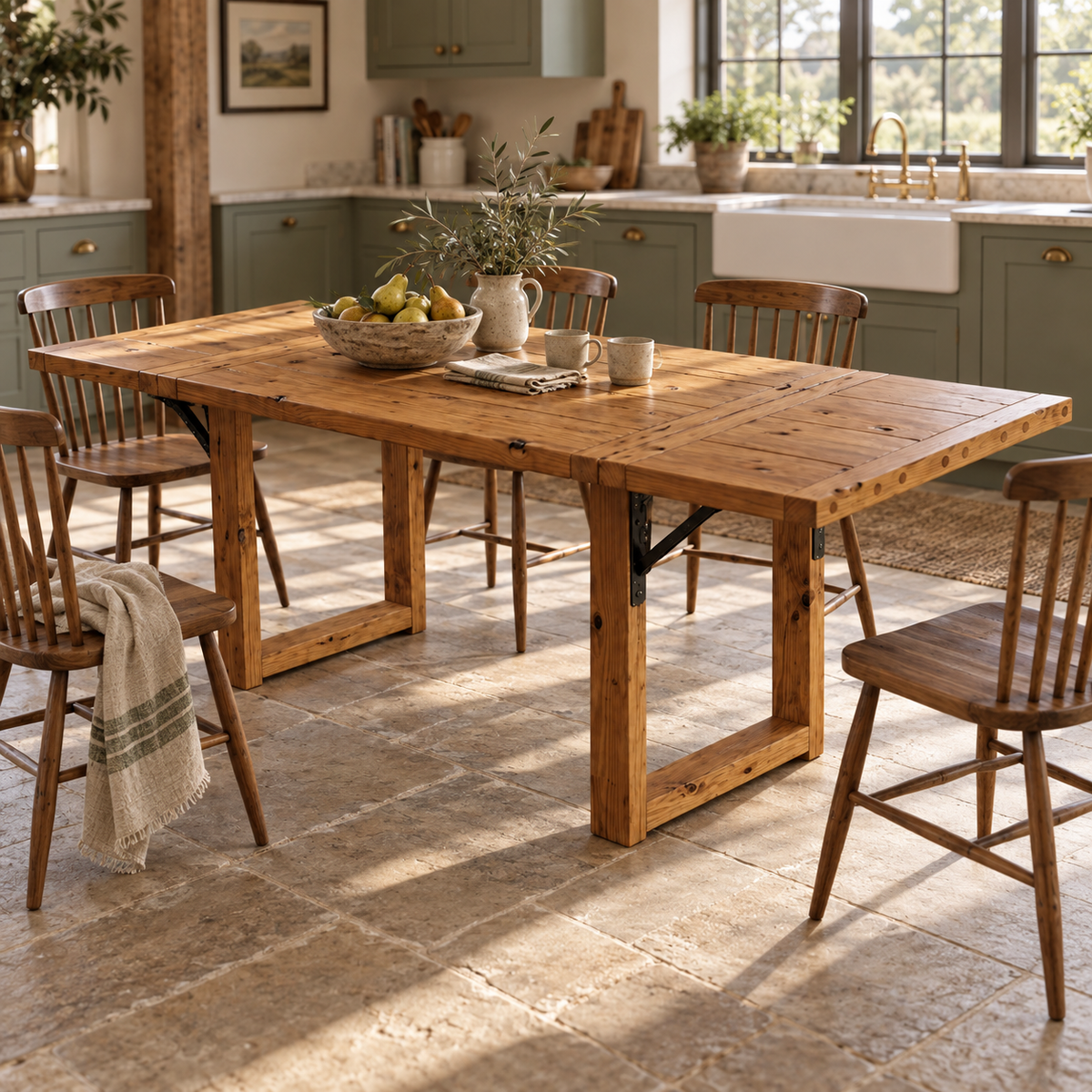 AURELIA Solid Wood Extendable Dining Table with Folding Ends | Rustic Farmhouse Foldable Table