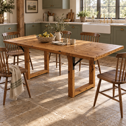 AURELIA Solid Wood Extendable Dining Table with Folding Ends | Rustic Farmhouse Foldable Table