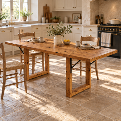 AURELIA Solid Wood Extendable Dining Table with Folding Ends | Rustic Farmhouse Foldable Table
