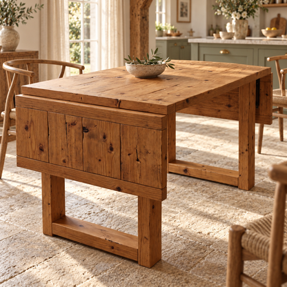 AURELIA Solid Wood Extendable Dining Table with Folding Ends | Rustic Farmhouse Foldable Table