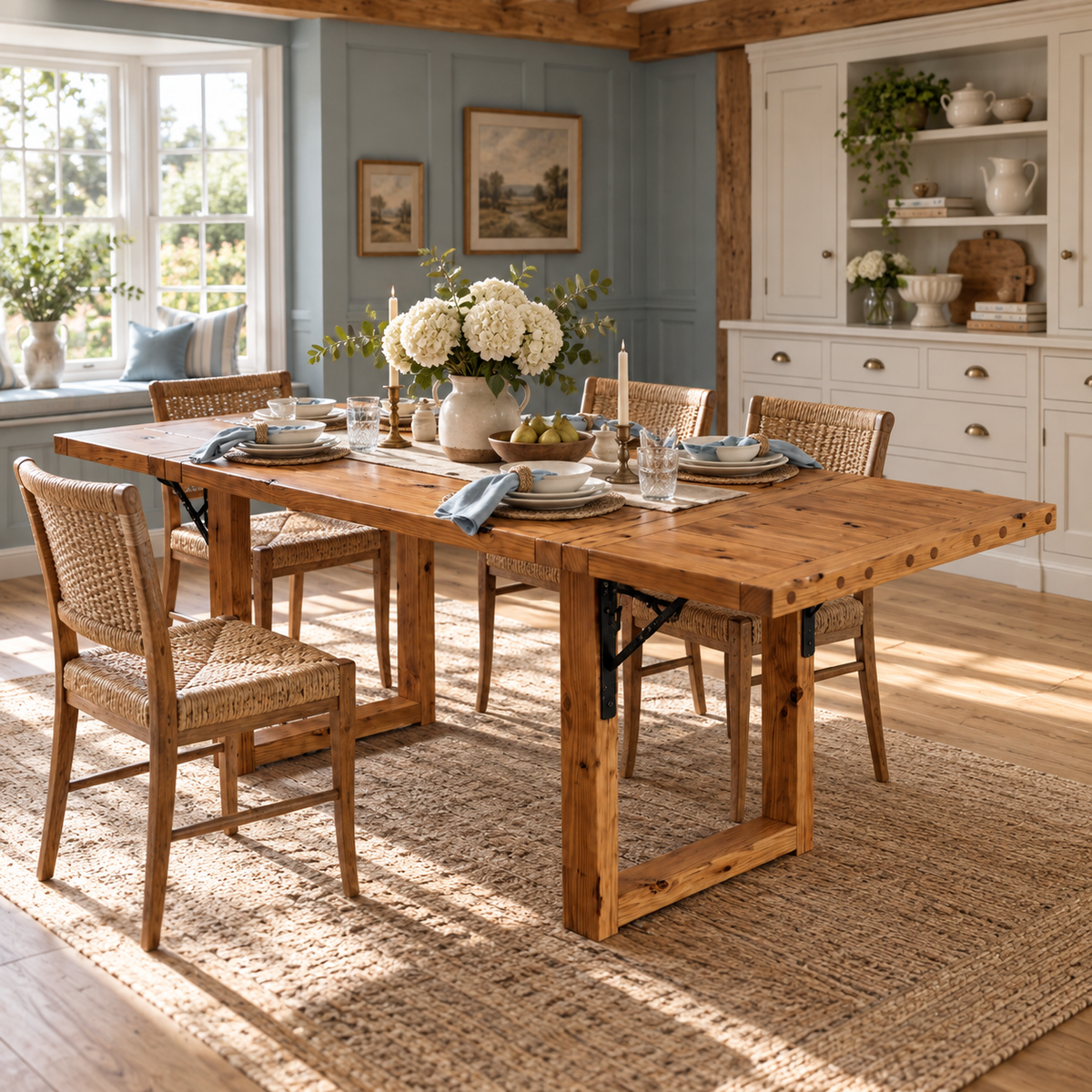 AURELIA Solid Wood Extendable Dining Table with Folding Ends | Rustic Farmhouse Foldable Table