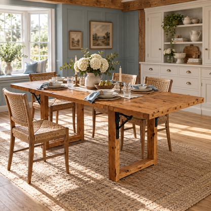 AURELIA Solid Wood Extendable Dining Table with Folding Ends | Rustic Farmhouse Foldable Table