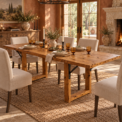 AURELIA Solid Wood Extendable Dining Table with Folding Ends | Rustic Farmhouse Foldable Table