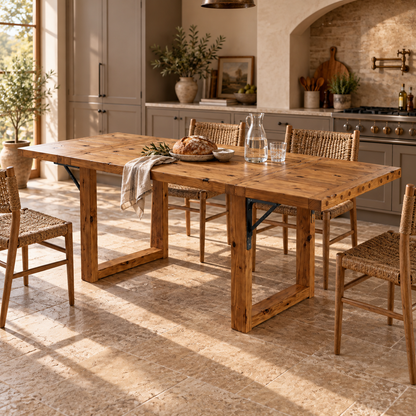 AURELIA Solid Wood Extendable Dining Table with Folding Ends | Rustic Farmhouse Foldable Table