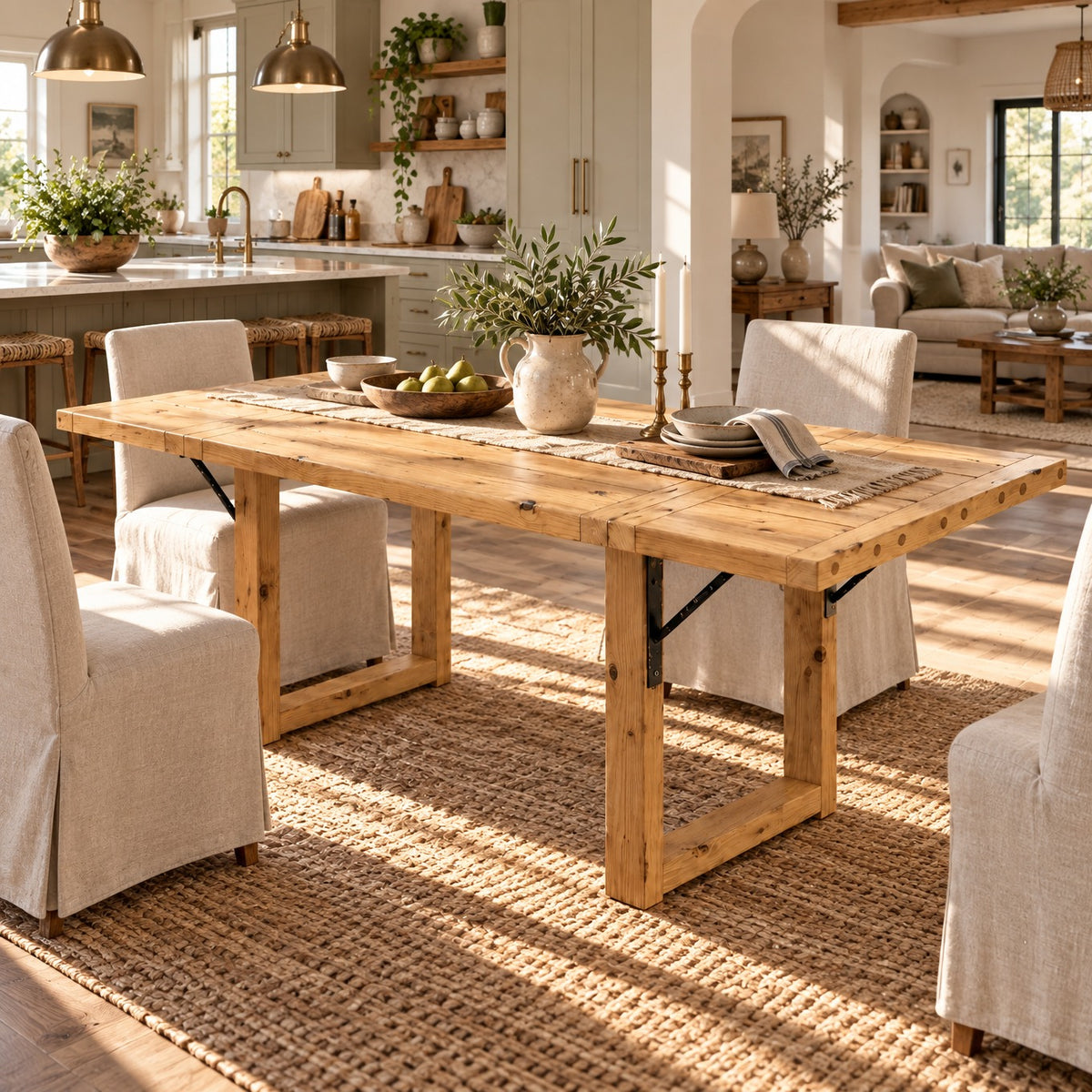 AURELIA Light Oak Colour Solid Wood Extendable Dining Table with Folding Ends | Rustic Farmhouse Foldable Table