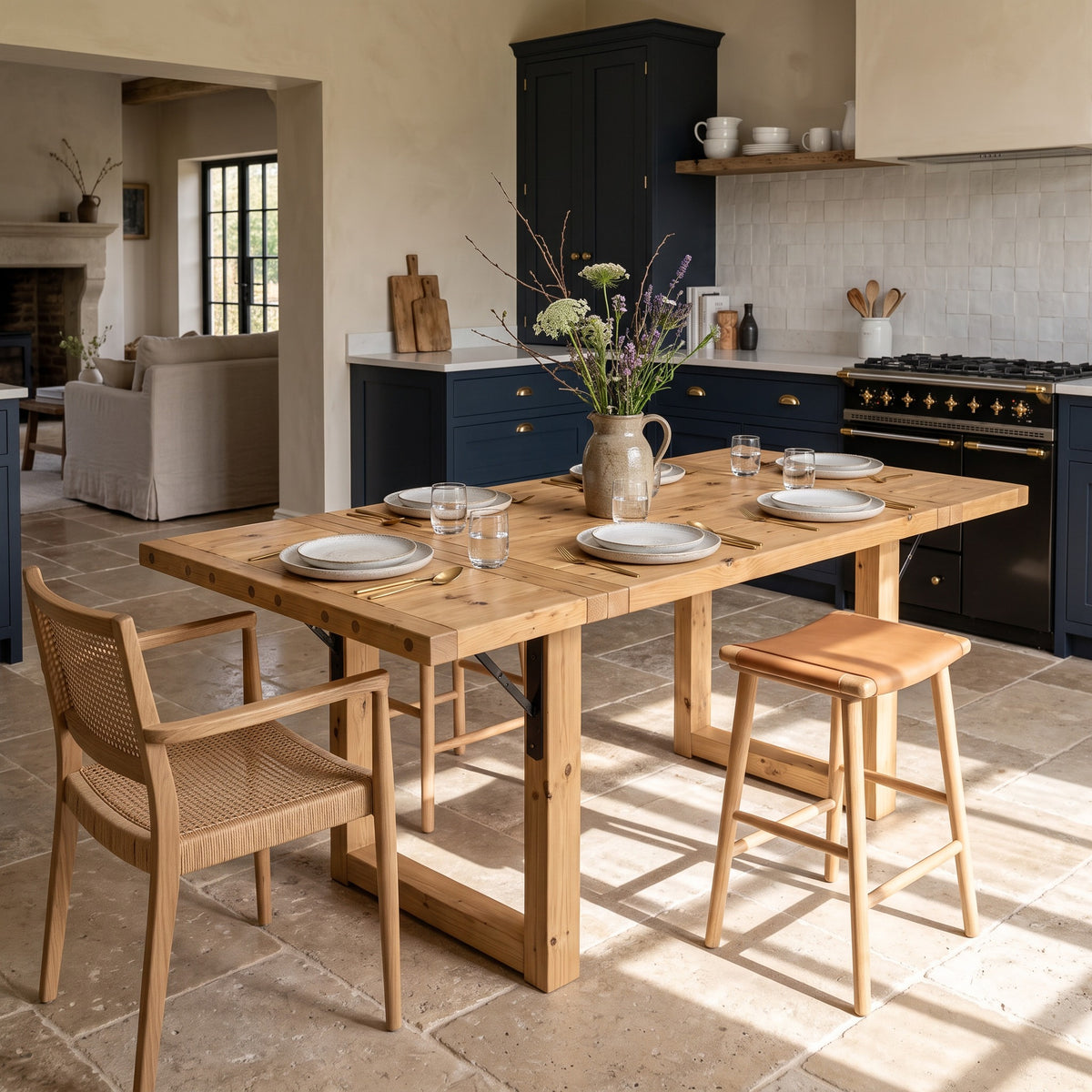 AURELIA Light Oak Colour Solid Wood Extendable Dining Table with Folding Ends | Rustic Farmhouse Foldable Table
