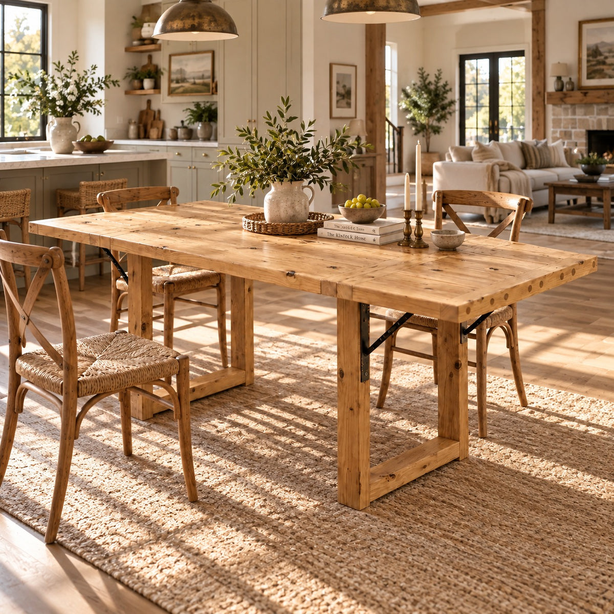 AURELIA Light Oak Colour Solid Wood Extendable Dining Table with Folding Ends | Rustic Farmhouse Foldable Table