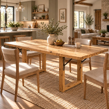 AURELIA Light Oak Colour Solid Wood Extendable Dining Table with Folding Ends | Rustic Farmhouse Foldable Table