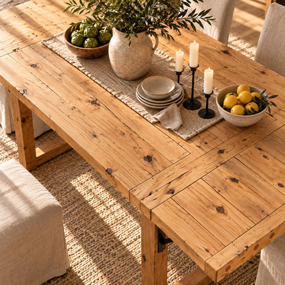 AURELIA Light Oak Colour Solid Wood Extendable Dining Table with Folding Ends | Rustic Farmhouse Foldable Table
