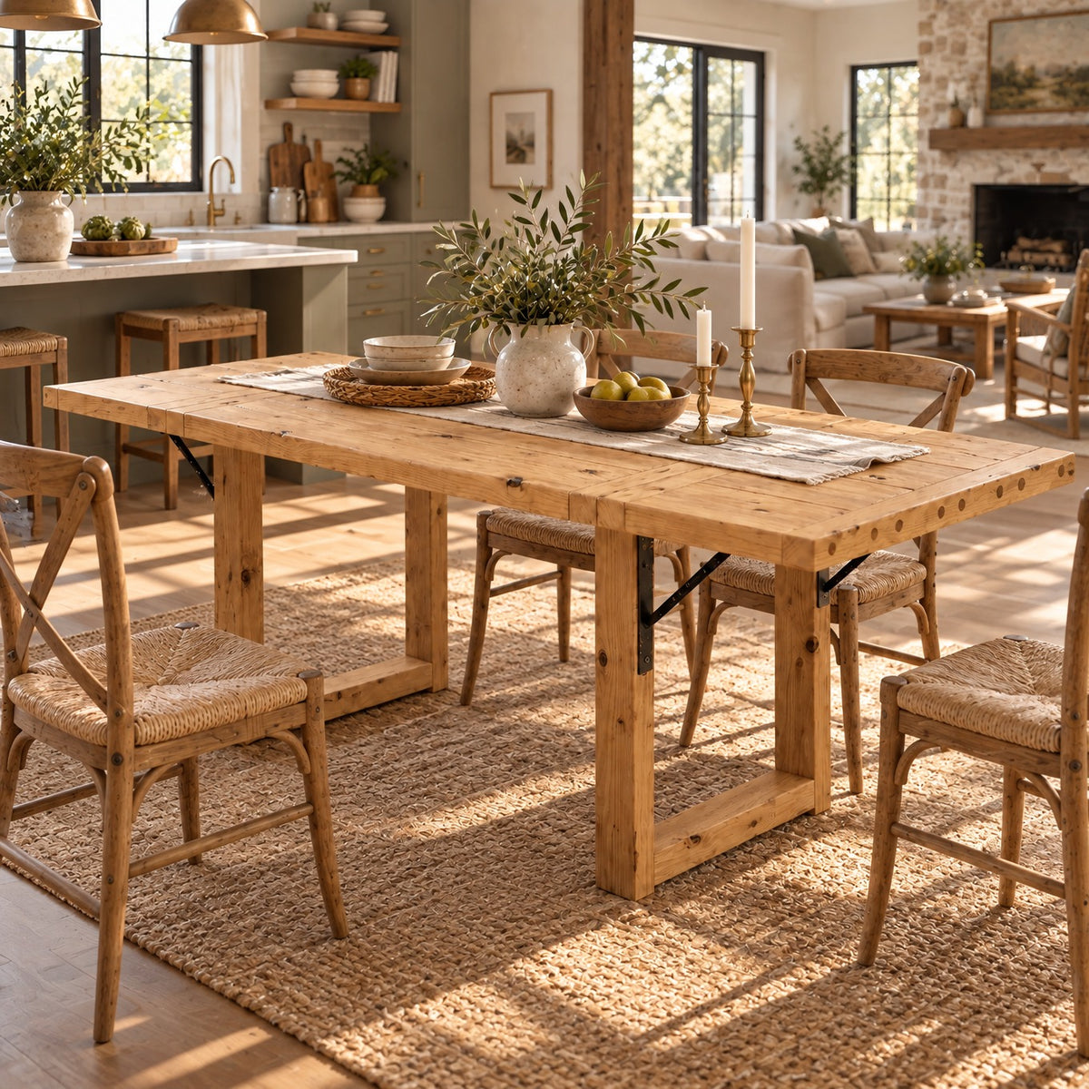 AURELIA Light Oak Colour Solid Wood Extendable Dining Table with Folding Ends | Rustic Farmhouse Foldable Table