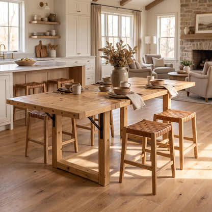 AURELIA Light Oak Colour Solid Wood Extendable Dining Table with Folding Ends | Rustic Farmhouse Foldable Table