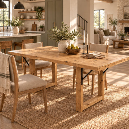AURELIA Light Oak Colour Solid Wood Extendable Dining Table with Folding Ends | Rustic Farmhouse Foldable Table