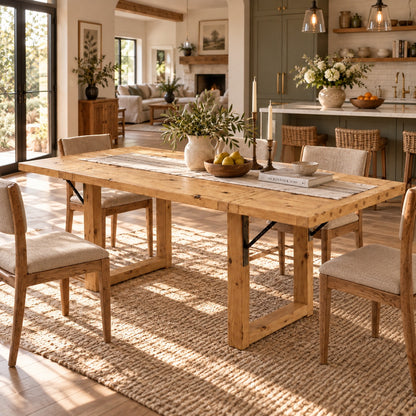 AURELIA Light Oak Colour Solid Wood Extendable Dining Table with Folding Ends | Rustic Farmhouse Foldable Table