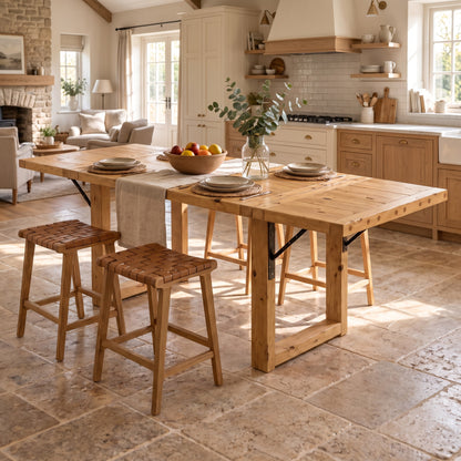 AURELIA Light Oak Colour Solid Wood Extendable Dining Table with Folding Ends | Rustic Farmhouse Foldable Table
