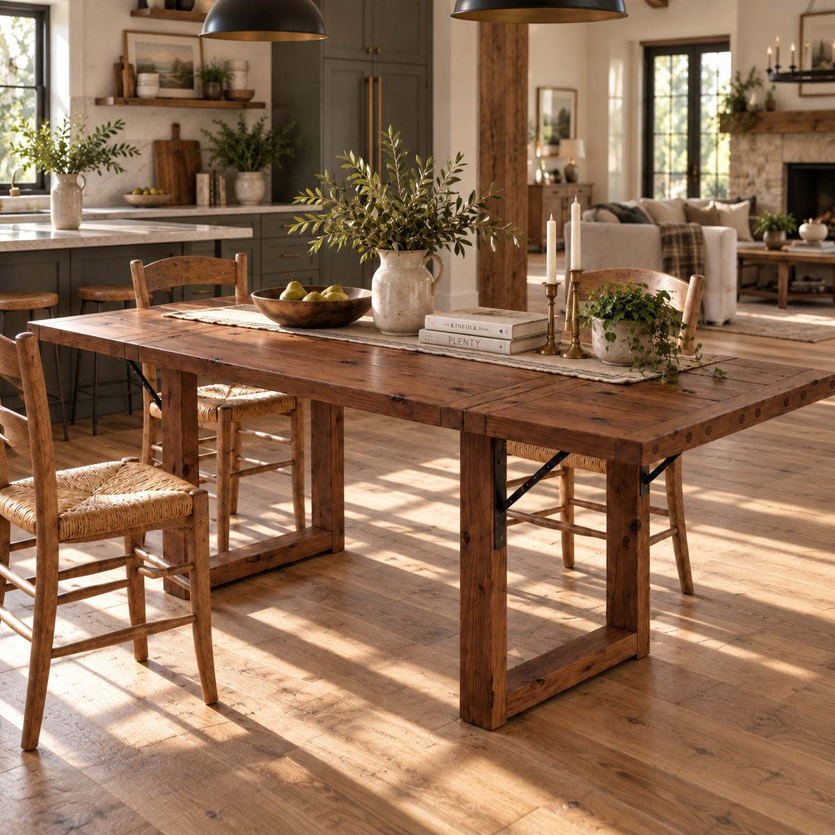 AURELIA Walnut Colour Solid Wood Extendable Dining Table with Folding Ends | Rustic Farmhouse Foldable Table