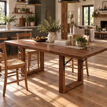 AURELIA Walnut Colour Solid Wood Extendable Dining Table with Folding Ends | Rustic Farmhouse Foldable Table