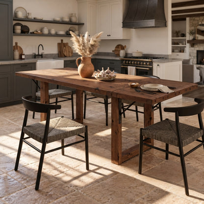 AURELIA Walnut Colour Solid Wood Extendable Dining Table with Folding Ends | Rustic Farmhouse Foldable Table