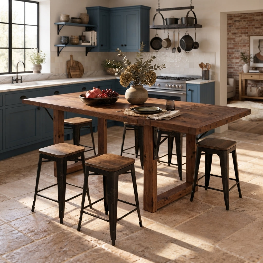 AURELIA Walnut Colour Solid Wood Extendable Dining Table with Folding Ends | Rustic Farmhouse Foldable Table
